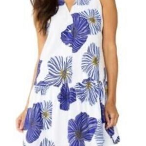Nine West Floral Patterned Blue and White Sleeveless Dress
